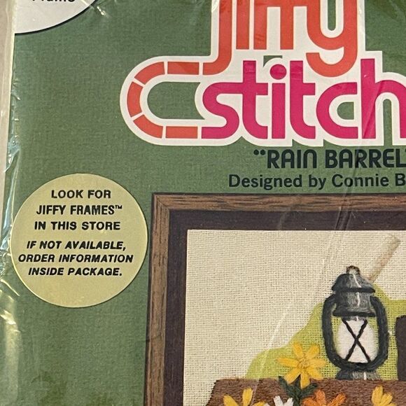 Vintage Jiffy Stitchery Rain Barrel #265 5X7 Crewel Kit NWT - Picture 3 of 5